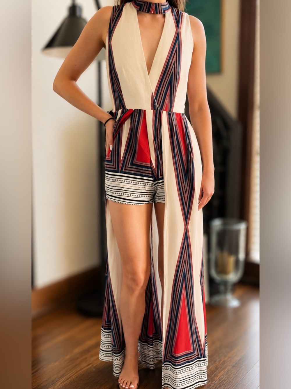 Banjul Geometric Print Maxi Overlay Romper | Boho Festival S
